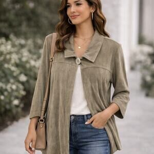 Chicos Travelers Jacket & Tank Set Women's Size 0 Tan Liquid Knit Pockets Slinky